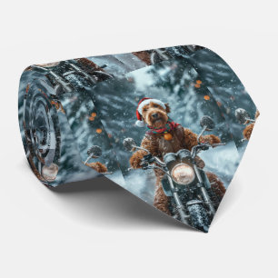 Airedale Dog Riding Motorcycle Christmas Tie