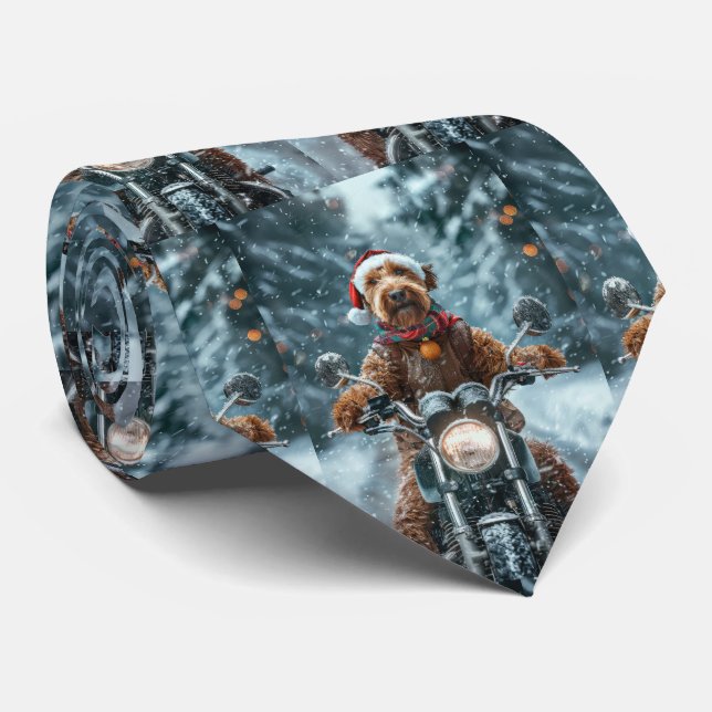 Airedale Dog Riding Motorcycle Christmas Tie (Rolled)