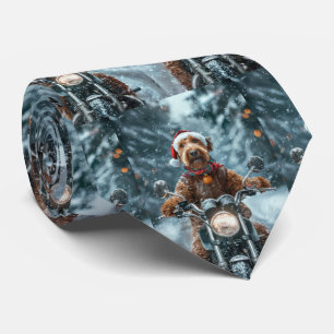 Airedale Dog Riding Motorcycle Christmas Tie
