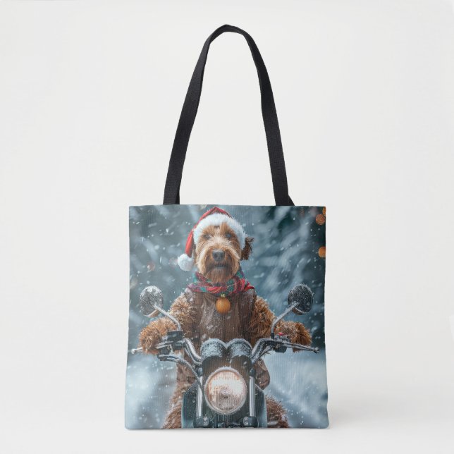 Airedale Dog Riding Motorcycle Christmas Tote Bag (Front)