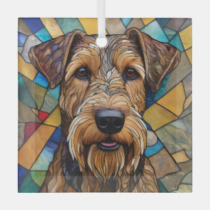 Airedale Dog "Stained Glass" Glass Tree Decoration