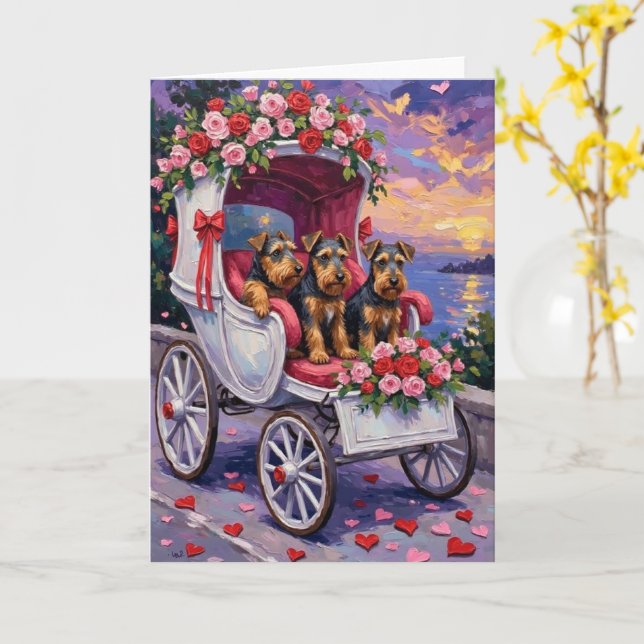 Airedale Dog Valentine's Day  Card (Yellow Flower)