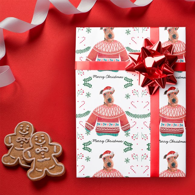 Airedale Dog Wearing Christmas Sweater Festive Wrapping Paper (Creator Uploaded)