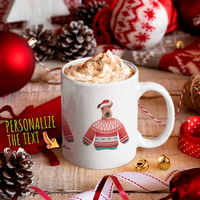 Airedale Dog Wearing Ugly Sweater Xmas Dog Lover Coffee Mug (Creator Uploaded)