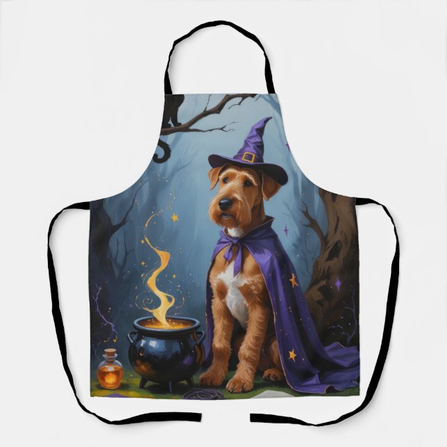 Airedale Dog Whimsical Halloween Painting Apron (Front)