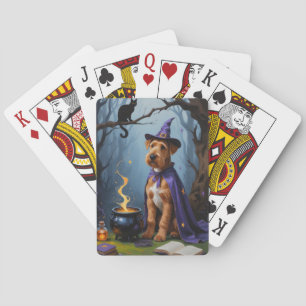 Airedale Dog Whimsical Halloween Painting Playing Cards