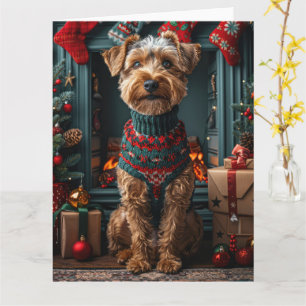 Airedale Dog With Christmas Gifts Fireplace Card