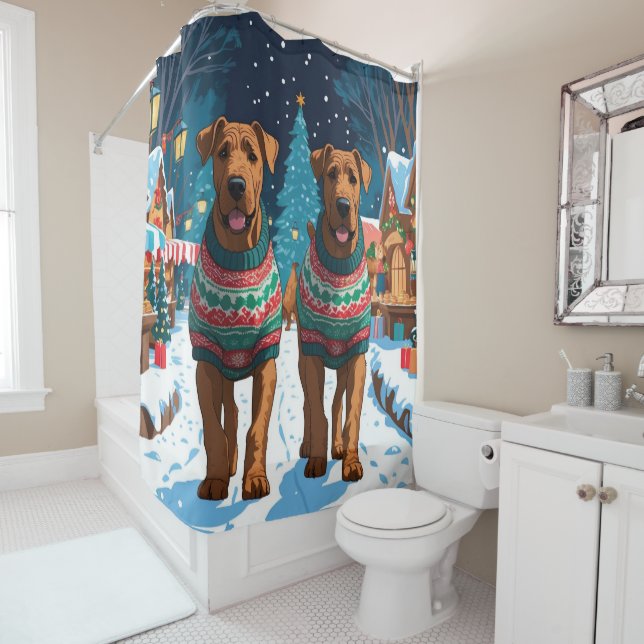 Airedale Dogs Christmas Snow Holiday Shower Curtain (In Situ)