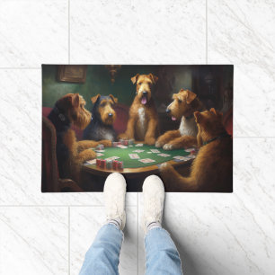 Airedale Dogs Playing Poker Art Doormat