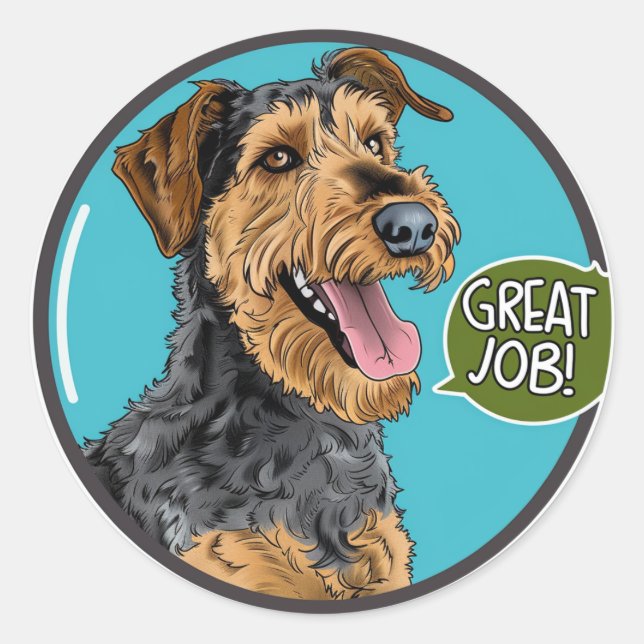 Airedale Great Job Teacher Reward Classic Round Sticker (Front)