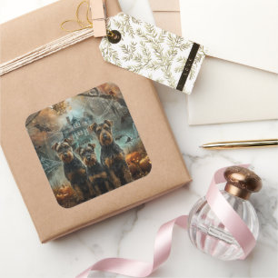 Airedale Halloween Night Doggy Delight Square Sticker