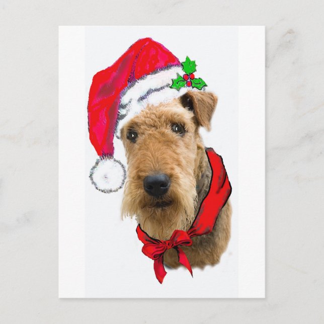 Airedale In Santa Hat Holiday Postcard (Front)
