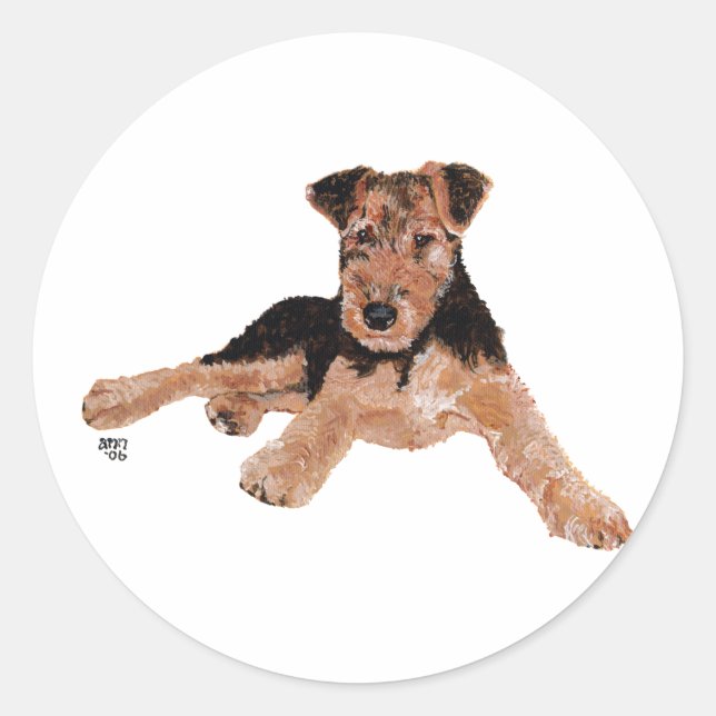 Airedale, Lakeland, Welsh Terrier Pup Classic Round Sticker (Front)