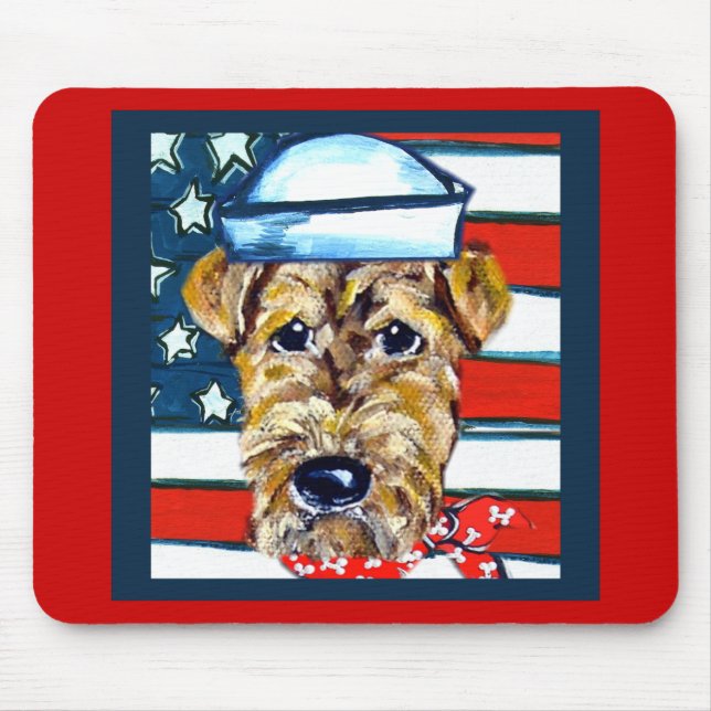 Airedale Navy Mouse Mat (Front)
