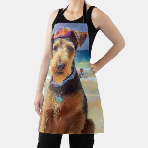Airedale on Beach, summer gift for dog lovers  Apron
