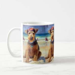 Airedale on Beach, summer gift for dog lovers Coffee Mug