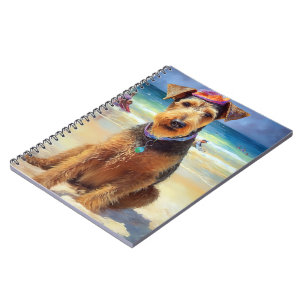 Airedale on Beach, summer gift for dog lovers  Notebook