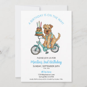 Airedale on Bike with Cake 2nd Birthday Party Invitation