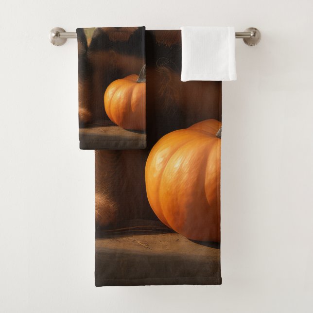 Airedale Puppy Autumn Delight Pumpkin Bath Towel Set (Insitu)