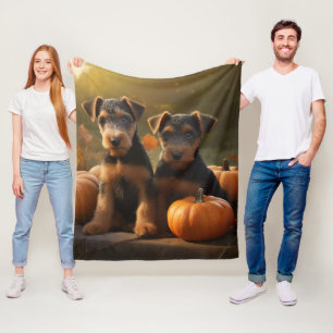 Airedale Puppy Autumn Delight Pumpkin Fleece Blanket