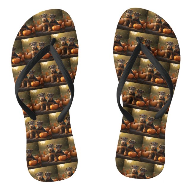 Airedale Puppy Autumn Delight Pumpkin Flip Flops (Footbed)