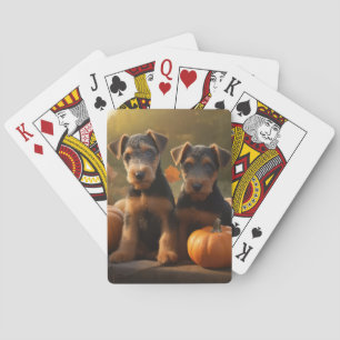 Airedale Puppy Autumn Delight Pumpkin Playing Cards