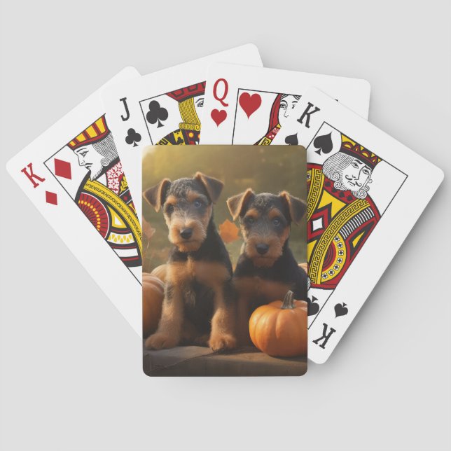 Airedale Puppy Autumn Delight Pumpkin Playing Cards (Back)