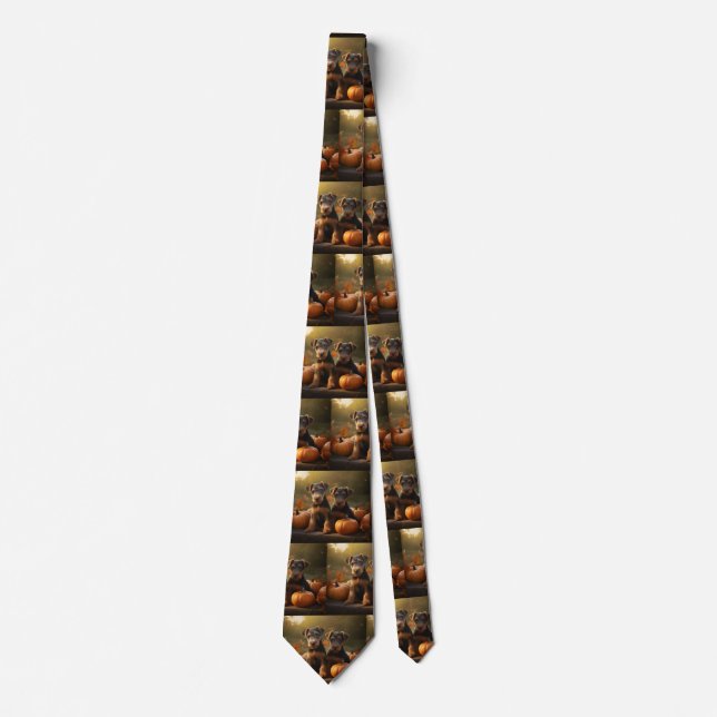 Airedale Puppy Autumn Delight Pumpkin Tie (Front)