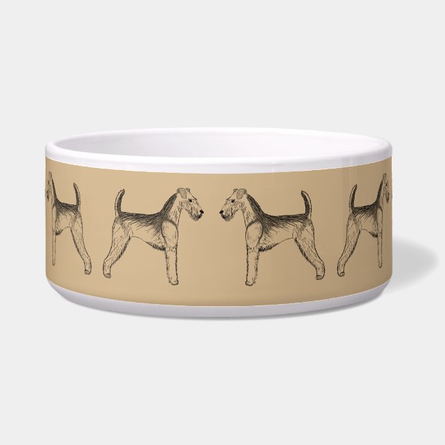 Airedale Sketch Custom Ceramic Pet Bowl (Front)