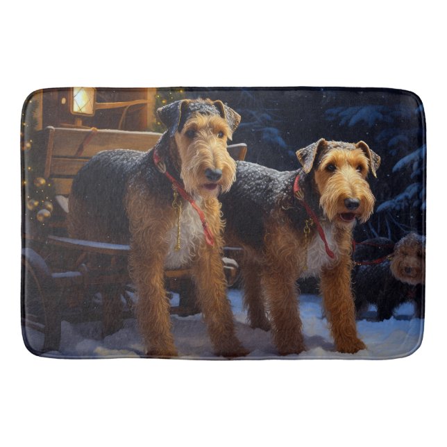 Airedale Snowy Sleigh Ride Christmas Decor   Bath Mat (Front)