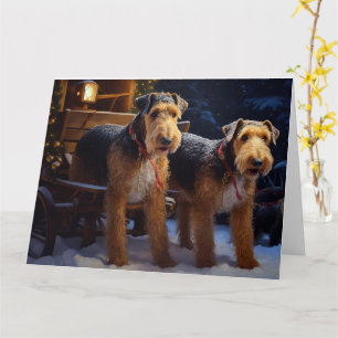 Airedale Snowy Sleigh Ride Christmas Decor   Card