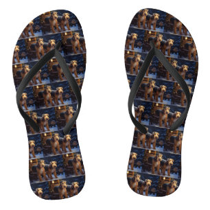Airedale Snowy Sleigh Ride Christmas Decor   Flip Flops