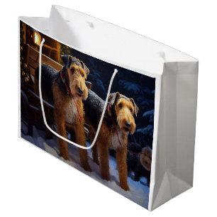 Airedale Snowy Sleigh Ride Christmas Decor Large Gift Bag