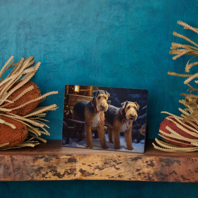 Airedale Snowy Sleigh Ride Christmas Decor   Plaque (Side)