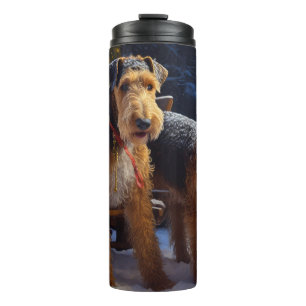 Airedale Snowy Sleigh Ride Christmas Decor Thermal Tumbler