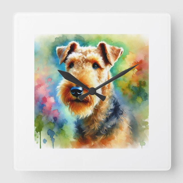Airedale Terrier 050724AREF105 - Watercolor Square Wall Clock (Front)