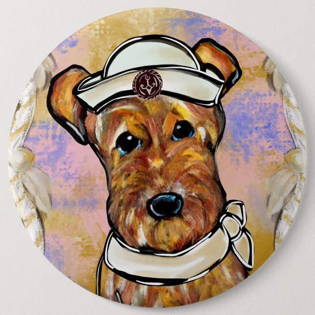 AIREDALE TERRIER   6 CM ROUND BADGE (Front)
