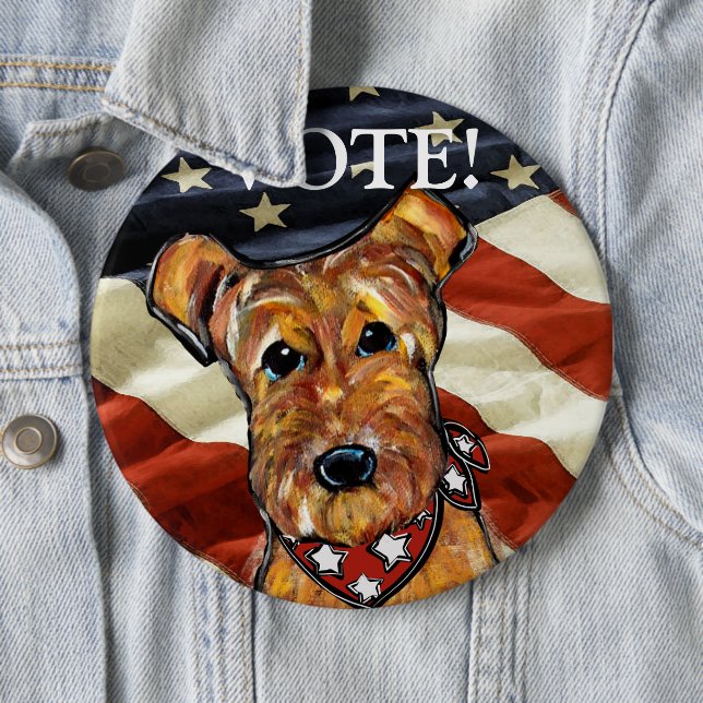 AIREDALE TERRIER 6 CM ROUND BADGE (In Situ)