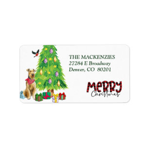 Airedale Terrier and Christmas Tree Return Address Label