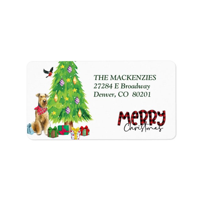 Airedale Terrier and Christmas Tree Return Address Label (Front)