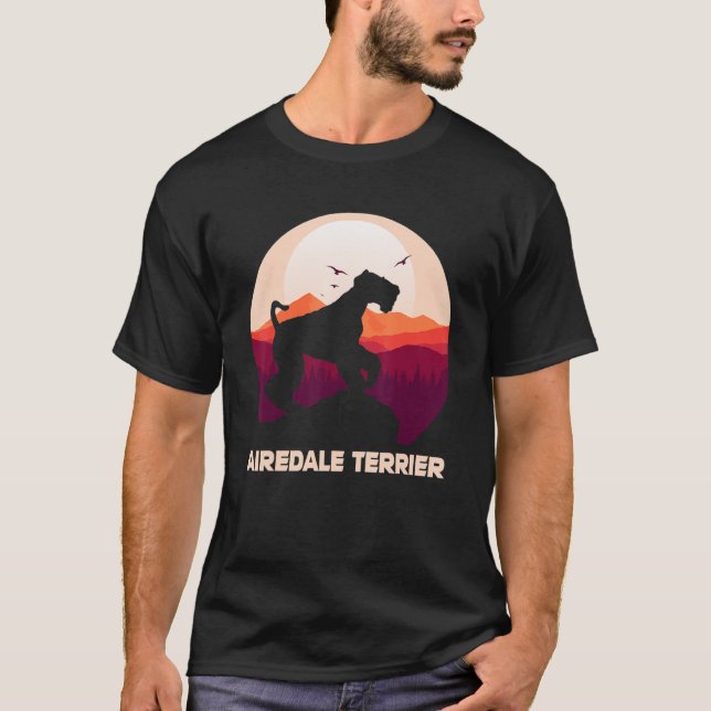 Airedale Terrier and Moon Halloween T-Shirt (Front)