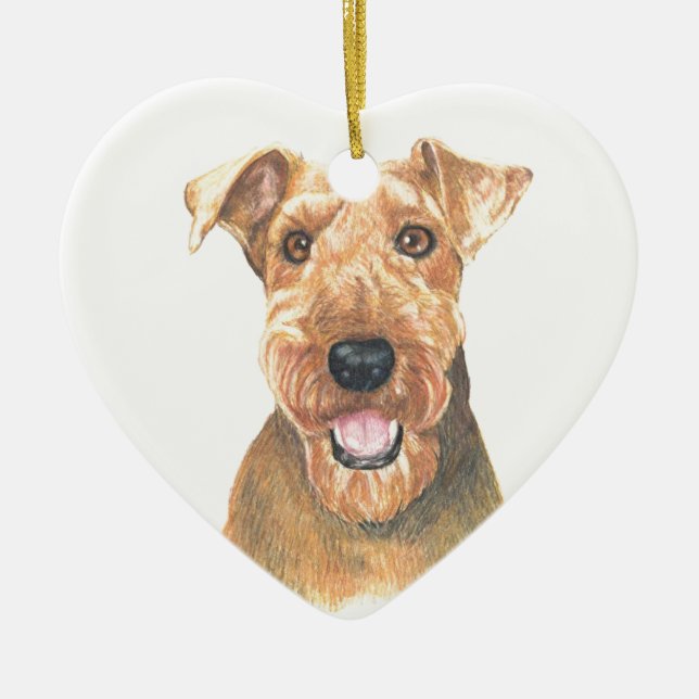 Airedale Terrier Art Ceramic Tree Decoration (Front)
