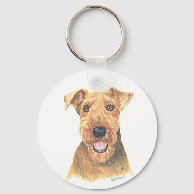 Airedale Terrier Art Key Ring (Front)