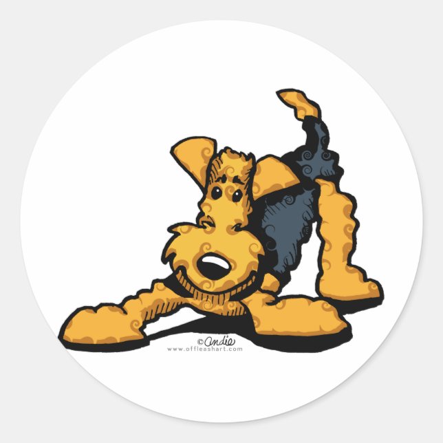 Airedale Terrier at Play Classic Round Sticker (Front)