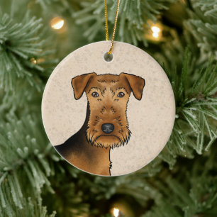 Airedale Terrier Bingley Terrier Dog Head And Name Ceramic Tree Decoration
