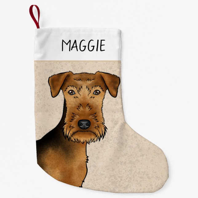 Airedale Terrier Bingley Terrier Dog Head And Name Small Christmas Stocking (Front)