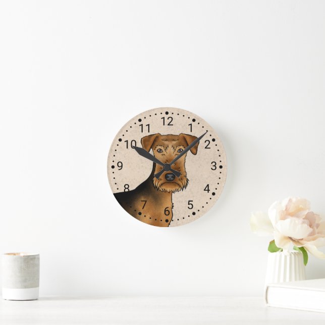 Airedale Terrier Bingley Terrier Dog Head On Beige Round Clock (Home)