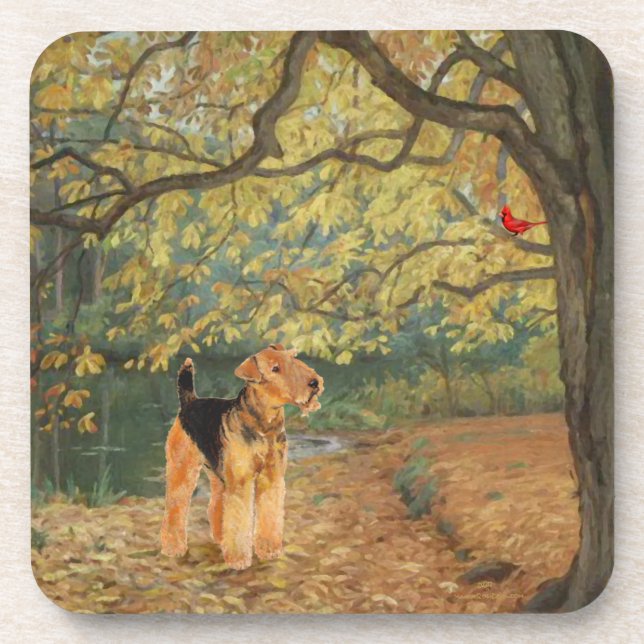 Airedale Terrier Birdwatching Coaster (Front)