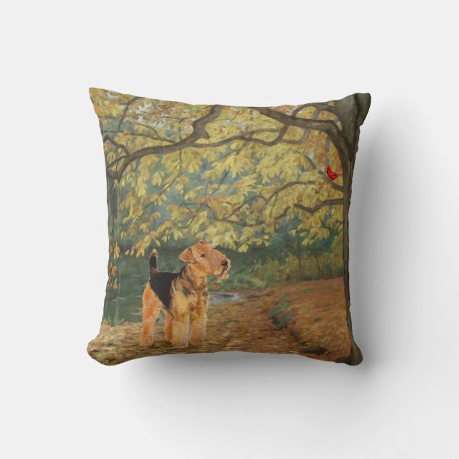 Airedale Terrier Birdwatching Cushion (Front)
