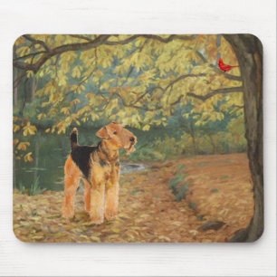 Airedale Terrier Birdwatching Mouse Mat